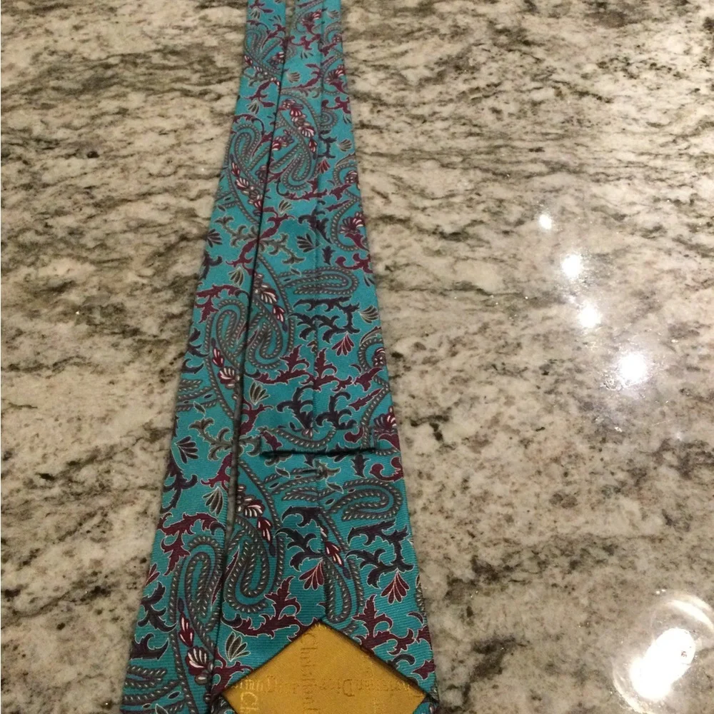 Dior Teal Paisley Tie with Burgundy and Olive Accents